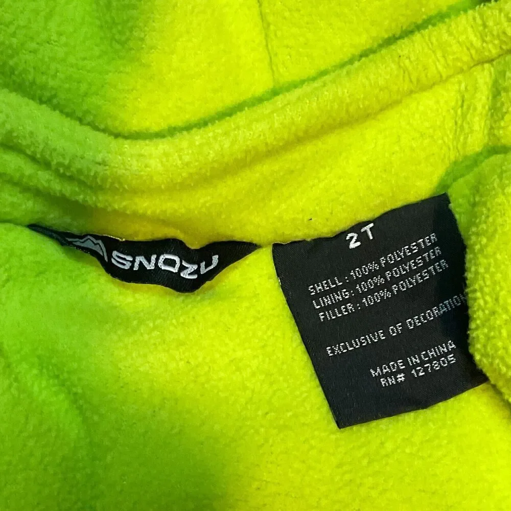 SNOZU KIDS BOYS PUFFER FLEECE LINED SKI JACKET 2T HOODED WINTER COAT BLUE YELLOW